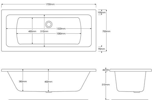 Additional image for Canaletto Trojancast Double Ended Bath With 11 Jet (1700x700)