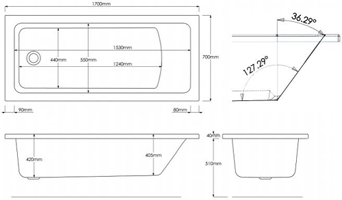 Additional image for Canaletto Trojancast Single Ended Bath (1700x700mm).