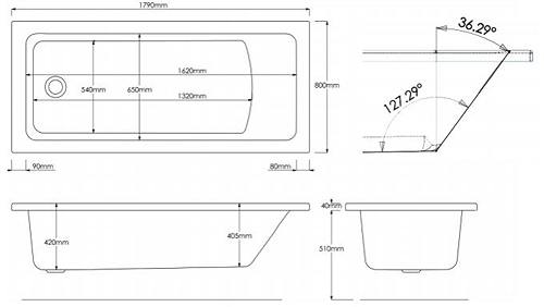 Additional image for Canaletto Trojancast Single Ended Bath (1800x800mm).