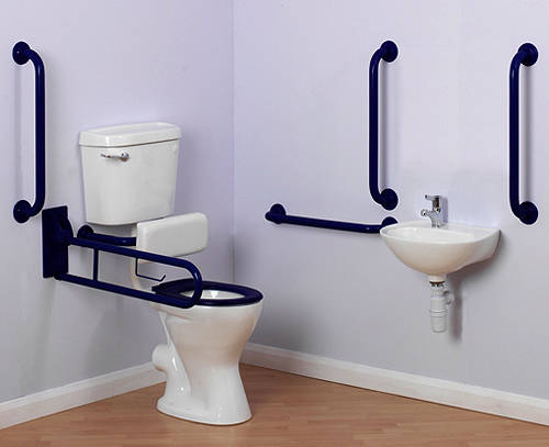 Additional image for Doc M Low Level Toilet Pack With Lever Flush & Blue Rails.