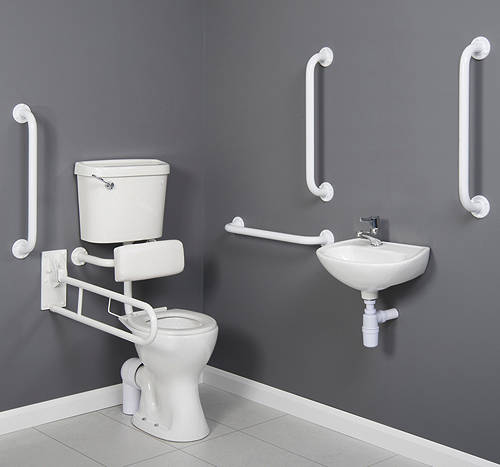 Additional image for Doc M Low Level Toilet Pack With Lever Flush & White Rails.