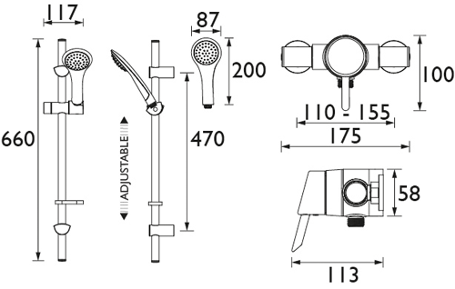 Additional image for Exposed Thermostatic Shower Valve With Slide Rail Kit (Chrome).