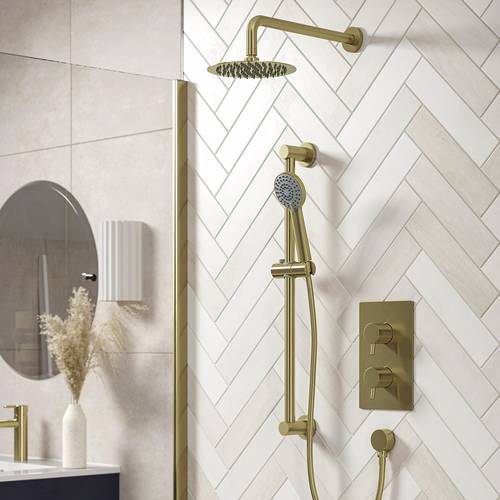 Additional image for Thermostatic Shower Pack With Slide Rail Kit (Brushed Brass).