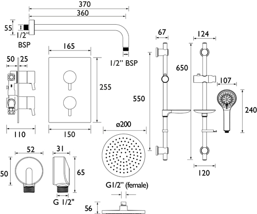 Additional image for Thermostatic Shower Pack With Slide Rail Kit (Chrome).