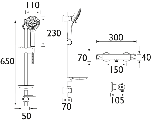 Additional image for Exposed Bar Shower Valve & Slide Rail Kit (Chrome).