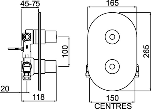 Additional image for Concealed Shower Valve (2 Outlets, Chrome).