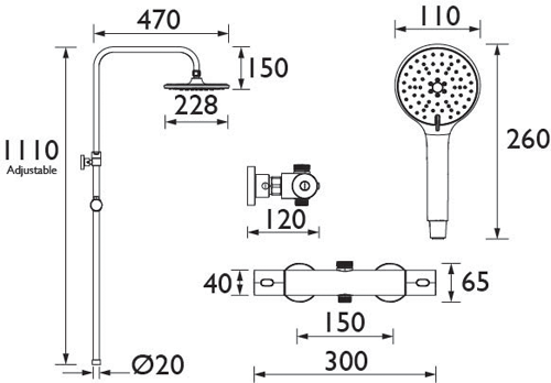 Additional image for Thermostatic Rigid Riser Kit With 2 Heads (Chrome).