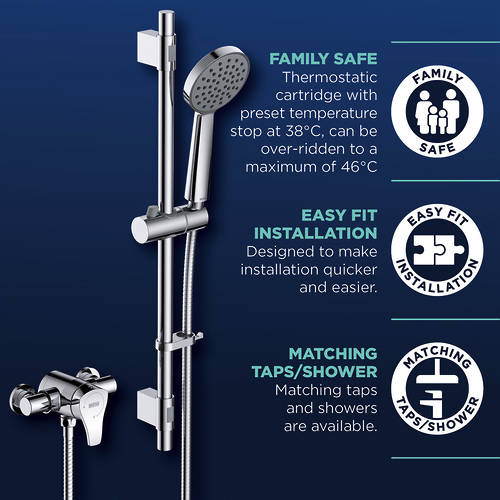 Additional image for Mini Exposed Shower Valve & Slide Rail Kit (Chrome).