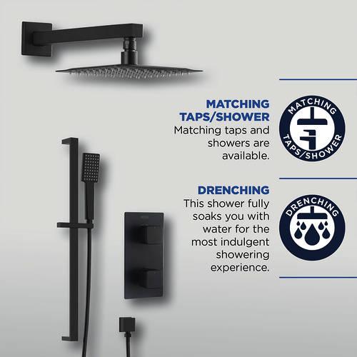 Additional image for Shower Pack With Arm, Square Head & Slide Rail Kit (Matt Black).