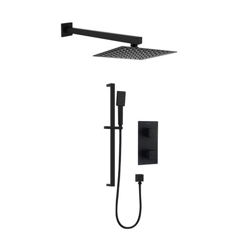 Additional image for Shower Pack With Arm, Square Head & Slide Rail Kit (Matt Black).