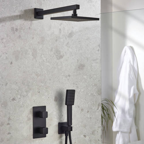 Additional image for Shower Pack With Arm, Square Head & Handset (Matt Black).