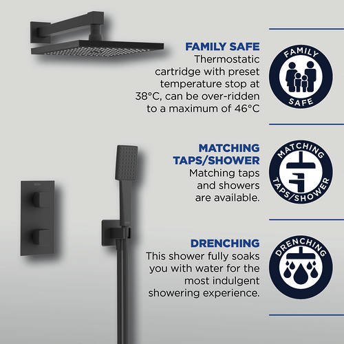 Additional image for Shower Pack With Arm, Square Head & Handset (Matt Black).