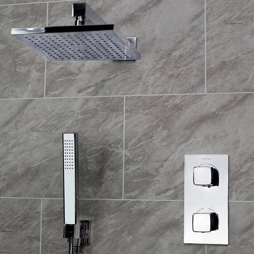 Additional image for Shower Pack With Arm, Square Head & Handset (Chrome).