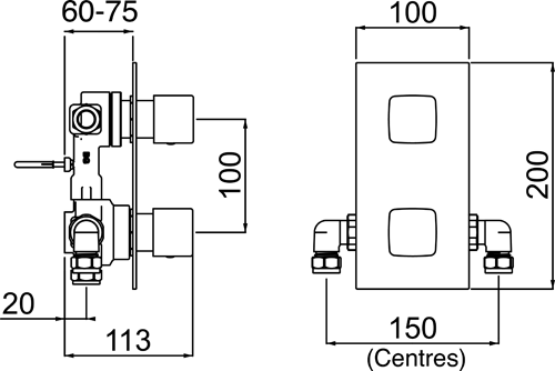 Additional image for Concealed Shower Valve (2 Outlets, Chrome).