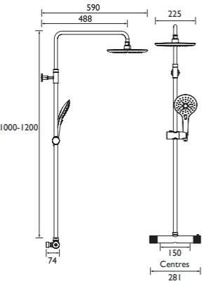 Additional image for Exposed Bar Shower Valve With Riser (2 Outlet, Chrome).