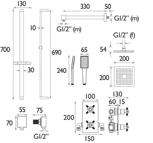 Additional image for Thermostatic Shower Pack With Slide Rail Kit (Chrome).