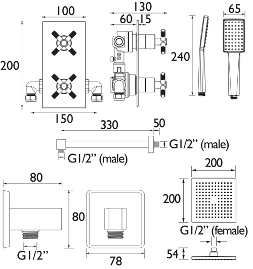 Additional image for Shower Pack With Fixed Head & Kit (Chrome).