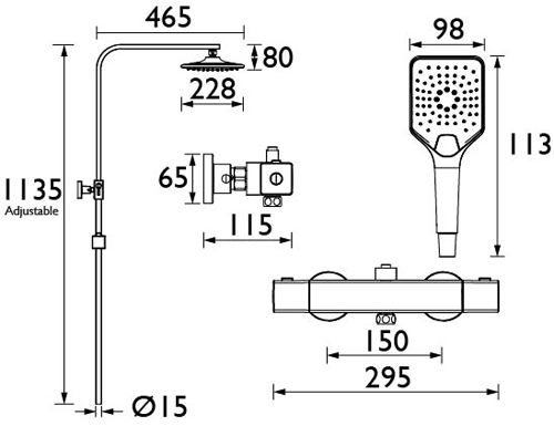 Additional image for Thermostatic Rigid Riser Kit With 2 Heads (Chrome).