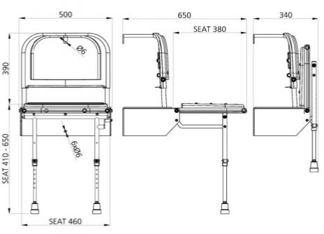 Additional image for DocM Shower Seat, 4 X 600mm Rails & Hinged Rail.