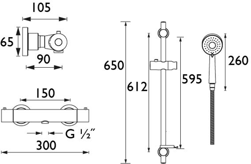 Additional image for Exposed Bar Shower Valve & Slide Rail Kit (Chrome).