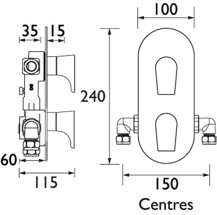 Additional image for Concealed Shower Valve (2 Outlets, Chrome).