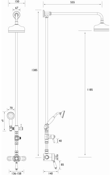 Additional image for Thermostatic Rigid Riser Kit With 2 Heads (Chrome).