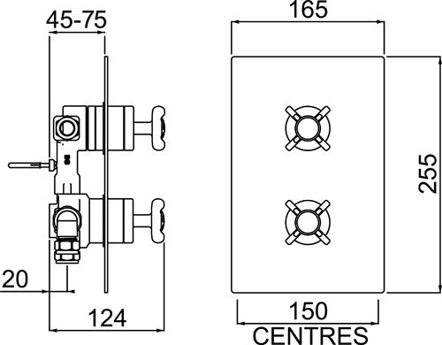 Additional image for Concealed Shower Valve With Dual Controls (2 Outlet, Chrome).