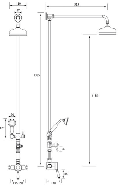 Additional image for Thermostatic Rigid Riser Kit With 2 Heads (Chrome).