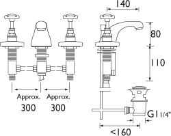 Additional image for Three Hole Basin Mixer Tap & Pop Up Waste, Chrome Plated. N3HBASCCD