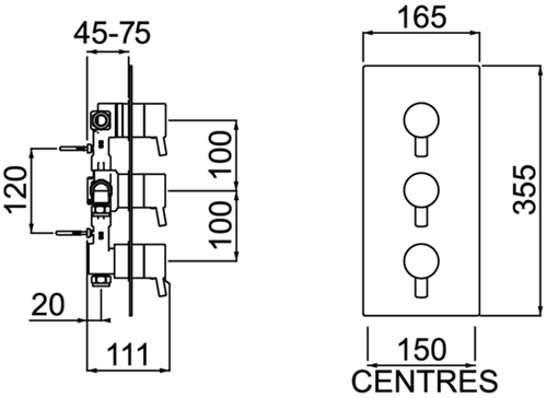 Additional image for Concealed Shower Valve (3 Outlets, Chrome).