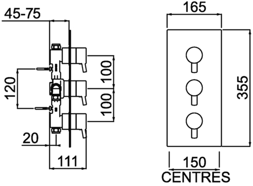 Additional image for Concealed Shower Valve (2 Outlets, Chrome).