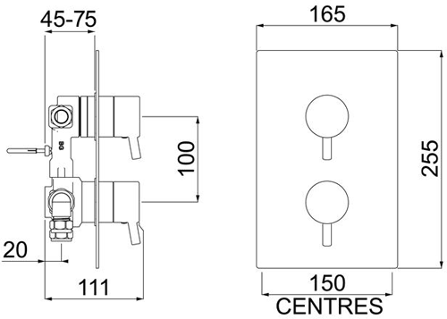 Additional image for Concealed Shower Valve (2 Outlets, Chrome).