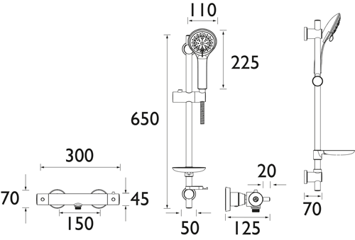 Additional image for Exposed Bar Shower Valve & Slide Rail Kit (Chrome).