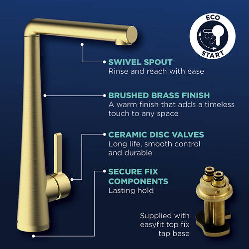Additional image for Easyfit Mixer Kitchen Tap With Eco Start (Brushed Brass).