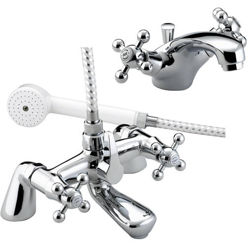 Additional image for Pair Of Basin & Bath Shower Mixer Tap Pack (Chrome).