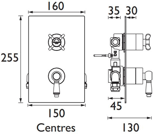 Additional image for Concealed Shower Valve (2 Outlets, Chrome).