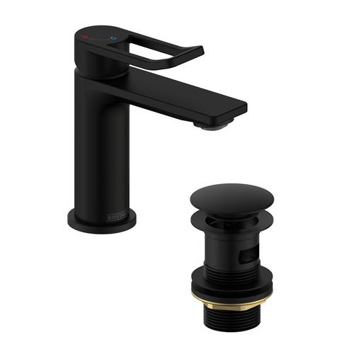 Additional image for Eco Start Small Basin Mixer Tap With Clicker Waste (Black).