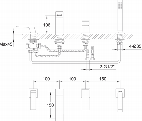 Additional image for 4 Hole Bath Shower Mixer Tap (Chrome).