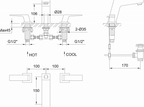 Additional image for 3 Hole Basin & Bath Filler Tap Pack (Chrome).