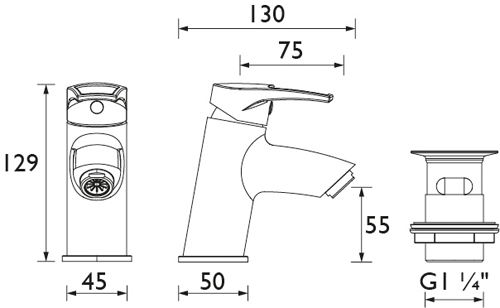 Additional image for Basin Mixer Tap With Clicker Waste (Chrome).