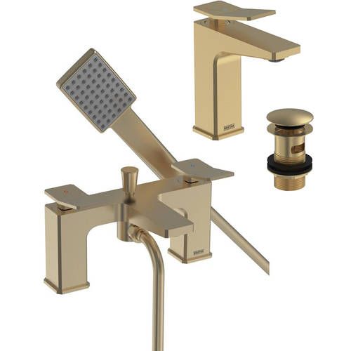 Additional image for Eco Basin Mixer & Bath Shower Mixer Tap Pack (Br Brass).