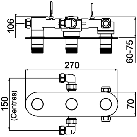 Additional image for Horizontal Concealed Shower Valve (3 Outlets, Chrome).