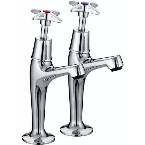 Additional image for High Neck Pillar Kitchen Taps (Pair, Chrome).