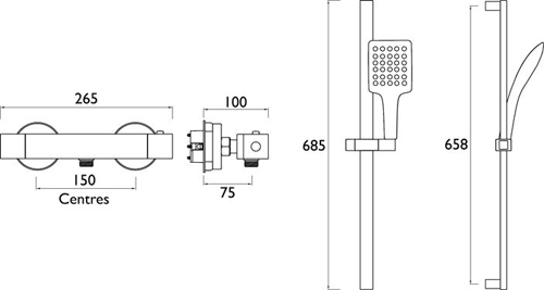 Additional image for Exposed Bar Shower Valve With Slide Rail Kit (Chrome).