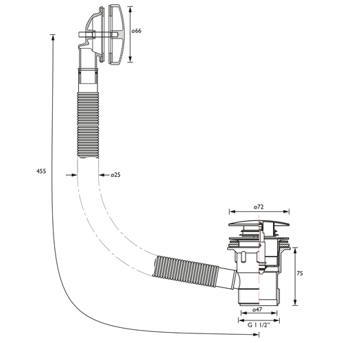 Additional image for Push Button Bath Waste With Overflow (Chrome).