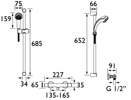 Additional image for Safe Touch Bar Shower Valve With Slide Rail Kit (Chrome).