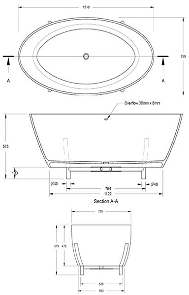 Additional image for Essex Bath With Stand 1510mm (Polished White).