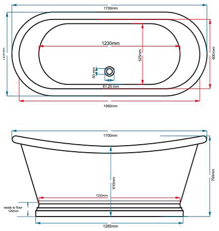 Additional image for Copper & Nickel Boat Bath 1700mm (Nickel Inner/Copper Outer).