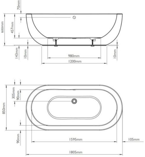 Additional image for Ovali Bath 1805mm (White).