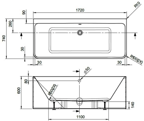 Additional image for Murali Back To Wall Bath 1720mm (Gloss White).